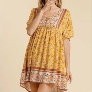 Umgee Women’s Yellow Floral Dress. Size 2XL. Pockets Hi-lo Summer Casual Beachy